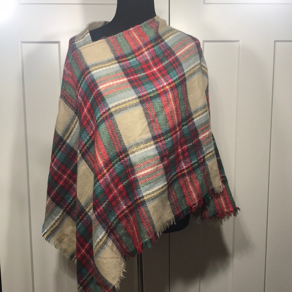 Plaid poncho scarf